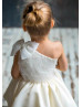 One Shoulder Ivory Pearl Beaded Flower Girl Dress